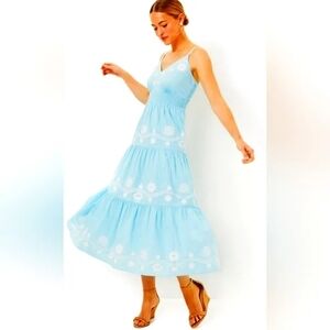 Lilly Pulitzer Aviry Embroidered Cotton Sz 10 Light Blue Excellent Condition